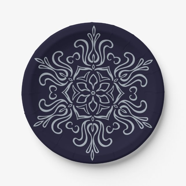 Ornate Silver Snowflake Paper Plates (Front)