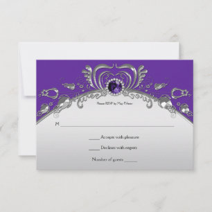 Ornate Silver Swirls Purple Gemstones RSVP Card