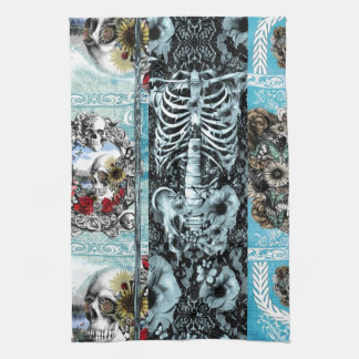 Ornate skull collage kitchen towel