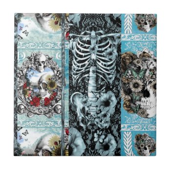 Ornate Skull Collage Tile by KPattersonDesign at Zazzle
