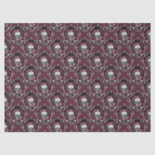 Ornate Skulls and Flowers on Wine Decoupage Tissue Paper