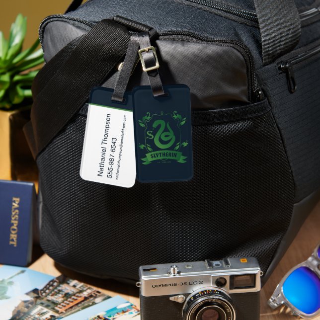 Ornate SLYTHERIN™ House Crest Luggage Tag (Front & Back)