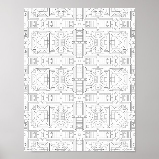 Ornate Square Grid Coloring Page Pattern Design Poster (Front)