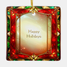 Ornate Stained Glass Frame Holiday Ornament
