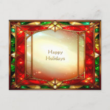 Ornate Stained Glass Frame Holiday Postcard