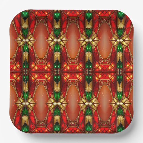 Ornate Stained Glass Holiday Paper Plate