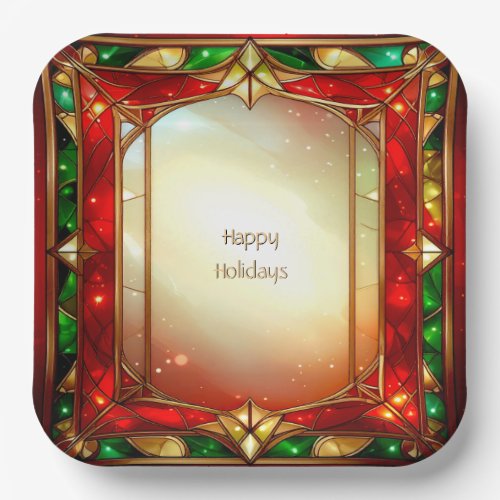 Ornate Stained Glass Holiday Paper Plate