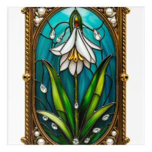 Ornate Stained Glass Panel with White Flower Acrylic Print