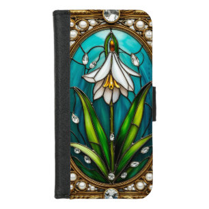 Ornate Stained Glass Panel with White Flower iPhone 8/7 Wallet Case