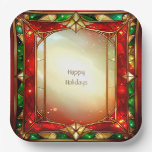 Ornate Stained Glass Pattern Holiday Paper Plate