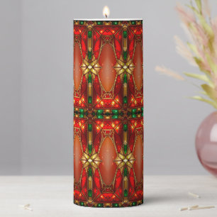 Ornate Stained Glass Pattern Holiday Pillar Candle