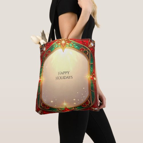 Ornate Stained Glass Pattern Holiday Tote Bag