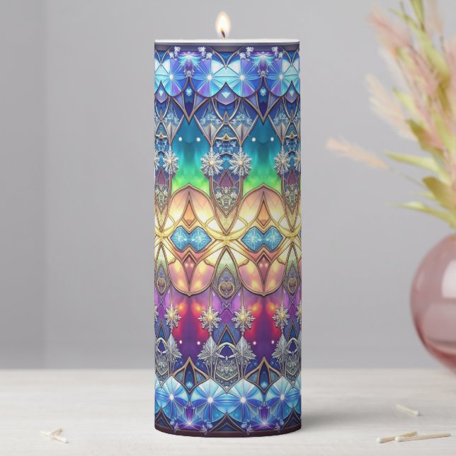Ornate Stained Glass Pattern Pillar Candle (In Situ)