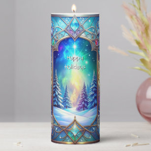 Ornate Stained Glass Pattern Pillar Candle