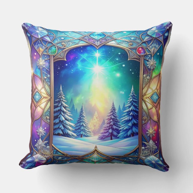 Ornate Stained Glass Pattern Throw Pillow (Front)