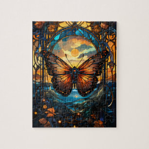 Ornate stained-glass style butterfly jigsaw puzzle