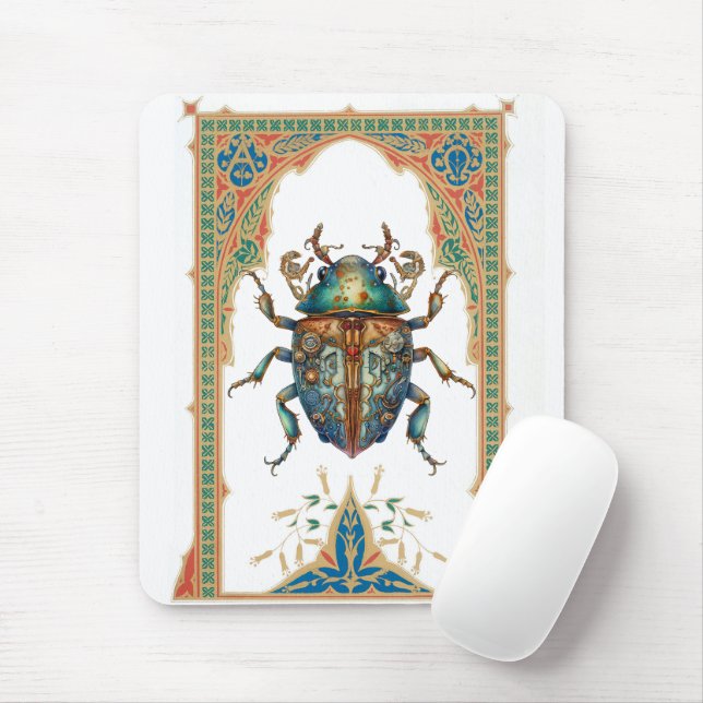 Ornate steampunk blue beatle mouse pad (With Mouse)