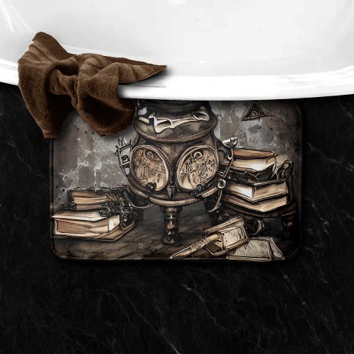Ornate Steampunk Cauldron  Spellbooks and Clocks Bath Mat