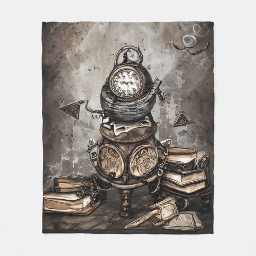 Ornate Steampunk Cauldron  Spellbooks and Clocks Fleece Blanket