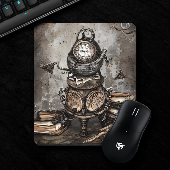 Ornate Steampunk Cauldron | Spellbooks and Clocks Mouse Pad (Creator Uploaded)