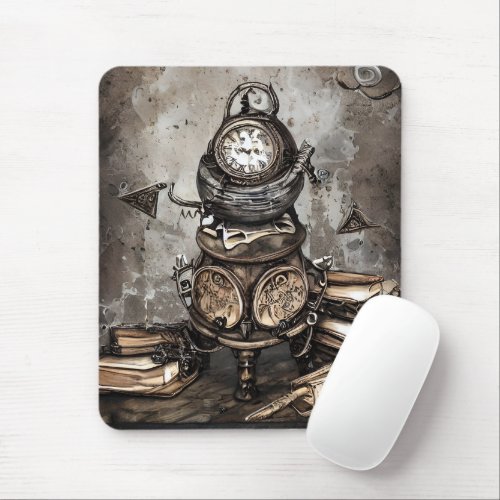 Ornate Steampunk Cauldron  Spellbooks and Clocks Mouse Pad