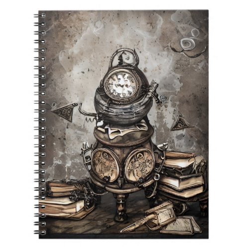 Ornate Steampunk Cauldron  Spellbooks and Clocks Notebook