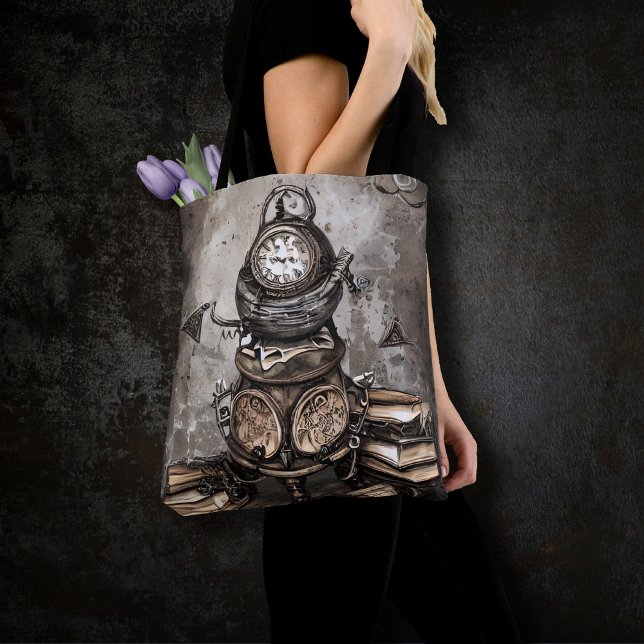 Ornate Steampunk Cauldron | Spellbooks and Clocks Tote Bag (Creator Uploaded)