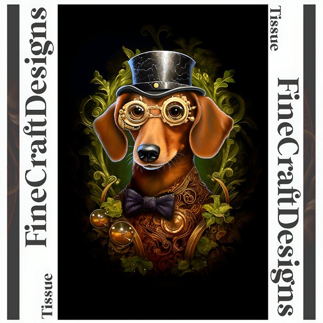 Ornate Steampunk Dachshund Dog Decoupage Left 149 Tissue Paper (Creator Uploaded)