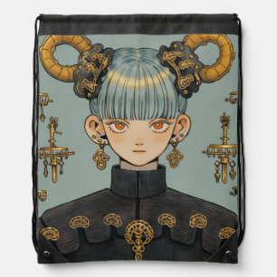 Ornate Steampunk Fantasy Anime Girl Drawstring Bag