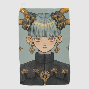 Ornate Steampunk Fantasy Anime Girl Golf Towel