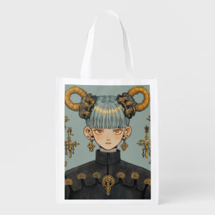 Ornate Steampunk Fantasy Anime Girl Grocery Bag