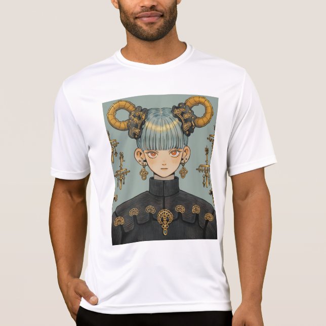 Ornate Steampunk Fantasy Anime Girl T-Shirt (Front)