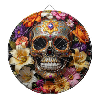 Ornate Sugar Skull Dart Board