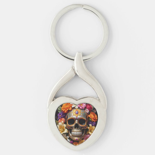 Ornate Sugar Skull Keychain (Front)