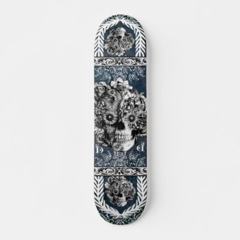Ornate Sunflower Skull Pattern Skateboard by KPattersonDesign at Zazzle