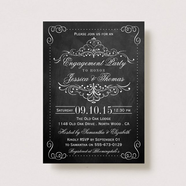 Ornate Swirl Chalkboard Engagement Party Or Shower Invitation (Creator Uploaded)