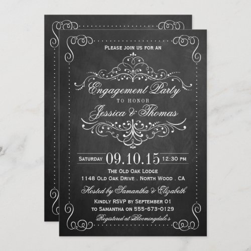 Ornate Swirl Chalkboard Engagement Party Or Shower Invitation