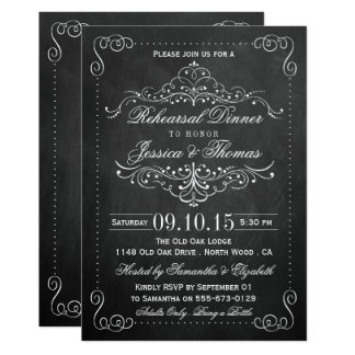 Ornate Swirl Chalkboard Wedding Rehearsal Dinner Card