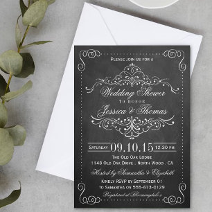 Ornate Swirl Chalkboard Wedding Shower Invitations