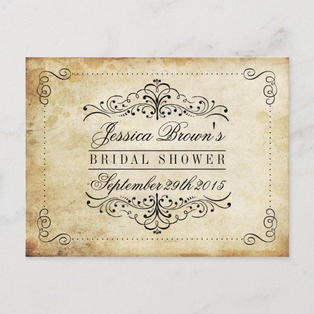 Ornate Swirl Vintage Bridal Shower Recipe Cards (Front)