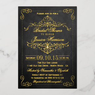 Ornate Swirls Chalkboard Bridal Shower Real Foil Invitation