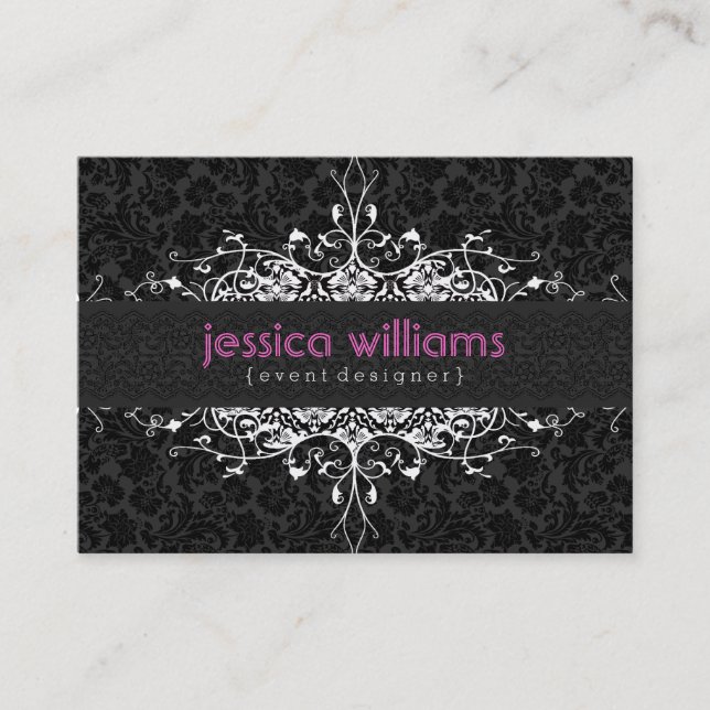 Ornate Swirls Frame In Black And White Business Card (Front)