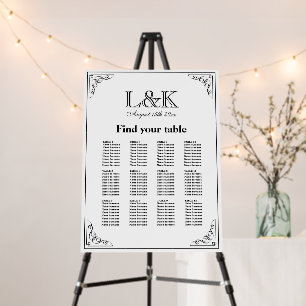 Ornate swirly border vintage wedding seating chart foam board