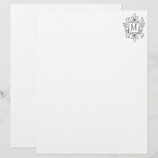 Ornate swirly monogram letterhead writing paper (Front/Back)