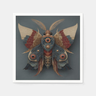 Ornate Symmetrical 3D Moth with Gold Accents Napkins