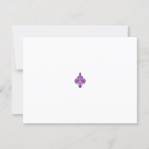 Ornate, symmetrical design with purple, pink, and postcard