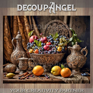 Ornate Tableware and Fruit - Decoupage - Tissue Paper