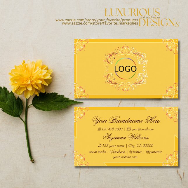 Ornate Tangerine Orange with Logo Chic Inspiration Business Card (Creator Uploaded)
