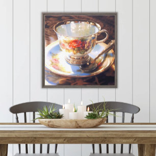 Ornate Tea Cup Watercolor Elegant Kitchen Dining Canvas Print