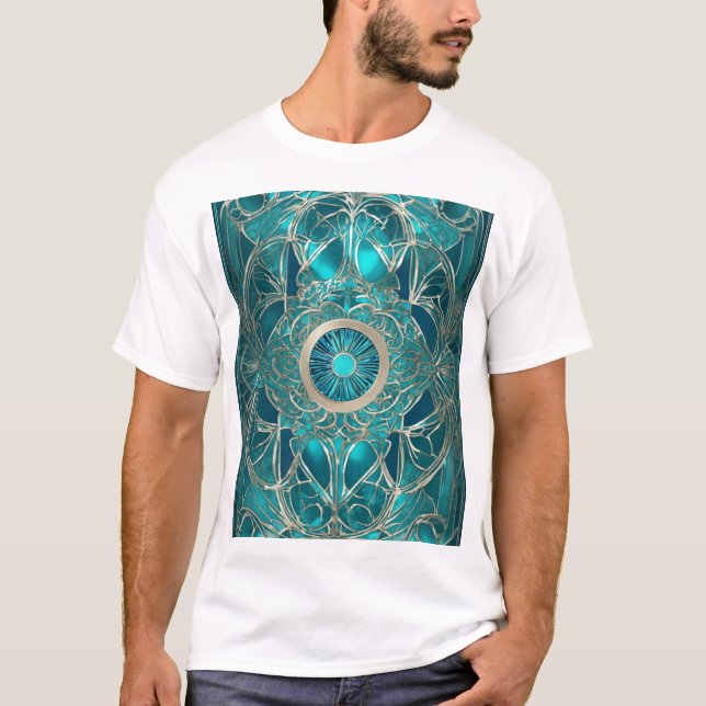 Ornate Teal and Gold Abstract Design" T-Shirt (Front)